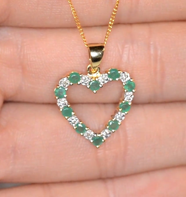 Emerald 0.54CT And Diamond 9K Yellow Gold Heart Pendant Necklace